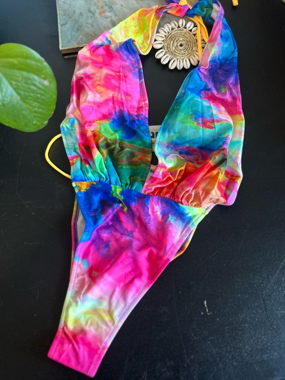 Yira tie-dye swimsuit one piece with back tie around colorful size Small - Picture 5 of 8